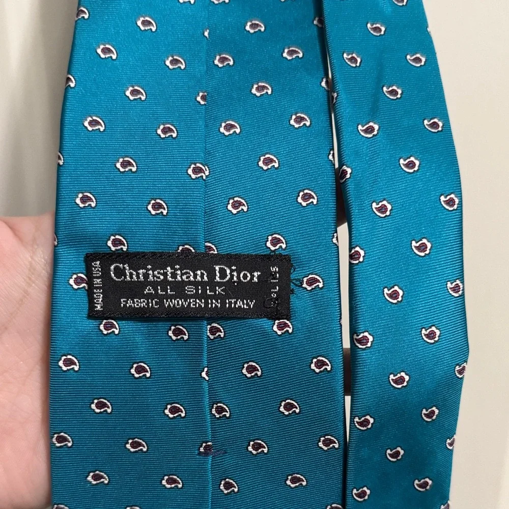 💙💖Vintage‎ Christian Dior Turquoise Paisley Pattern Silk Tie Luxury Old Money